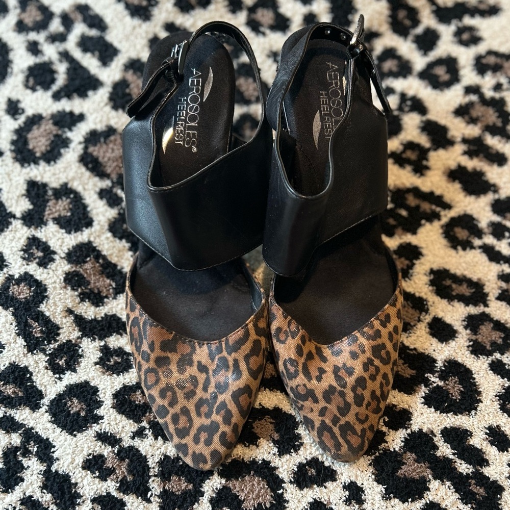 🔥AEROSOLES Black and Brown Leopard Heels